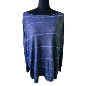 Mona B Womens Navy Blue Stripe Oversized Knit Long Sleeve Tunic Top Medium